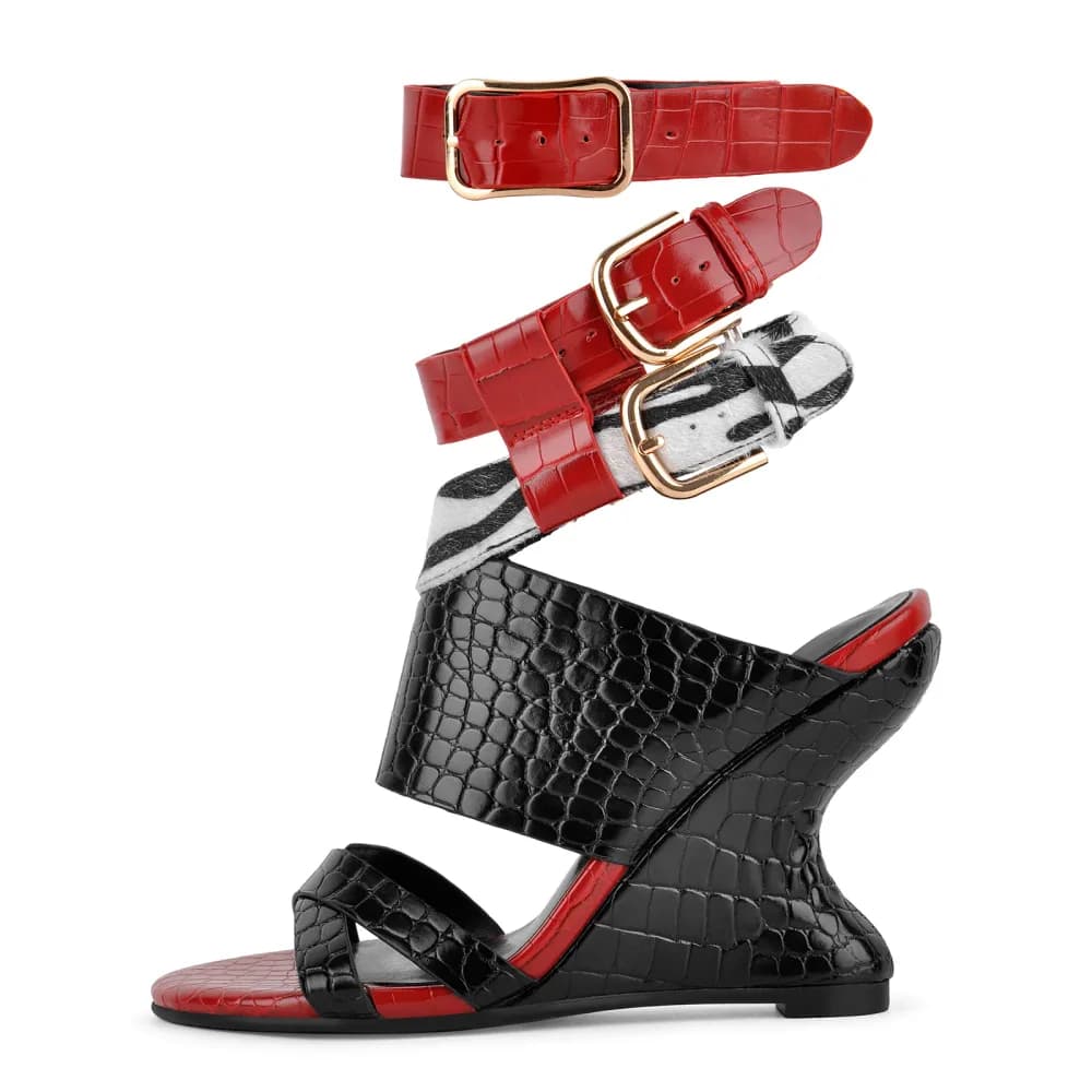 Stone Buckle Straps Wedge Heel Sandals