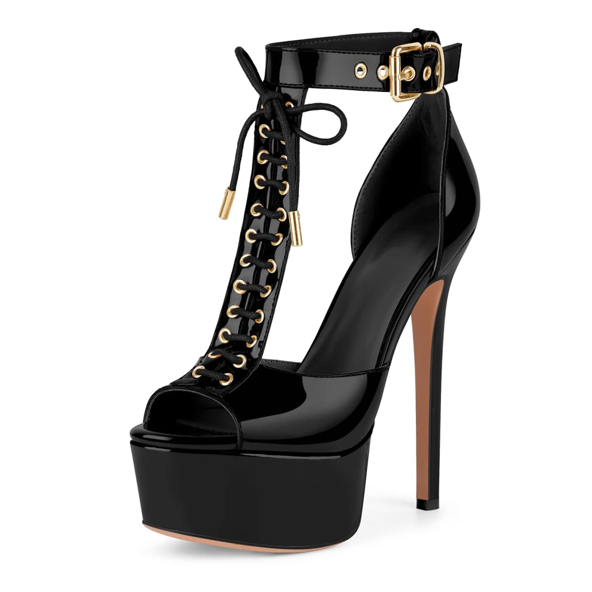 Platform Buckle T-Strap Lace-up Sandals