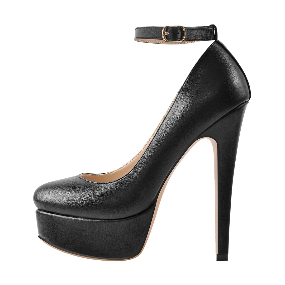 Round Toe Platform Ankle Strap High Heels