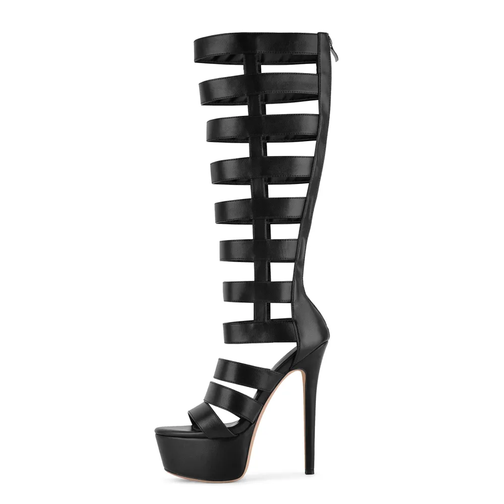 Platform Gladiator Cutout Zipper Boots Sandals