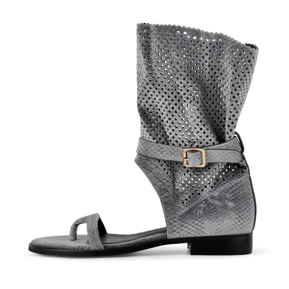 Flip-Flop Buckle Cutout Flat Bootie Sandals