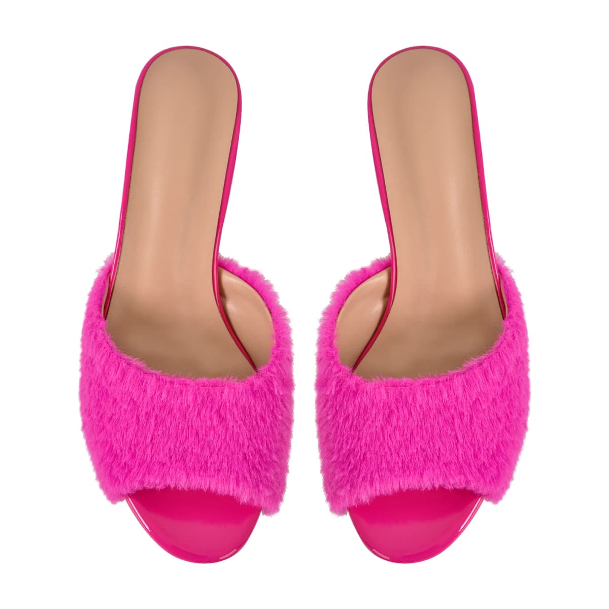 Round Toe Chunky Heel Fur Sandals Mules
