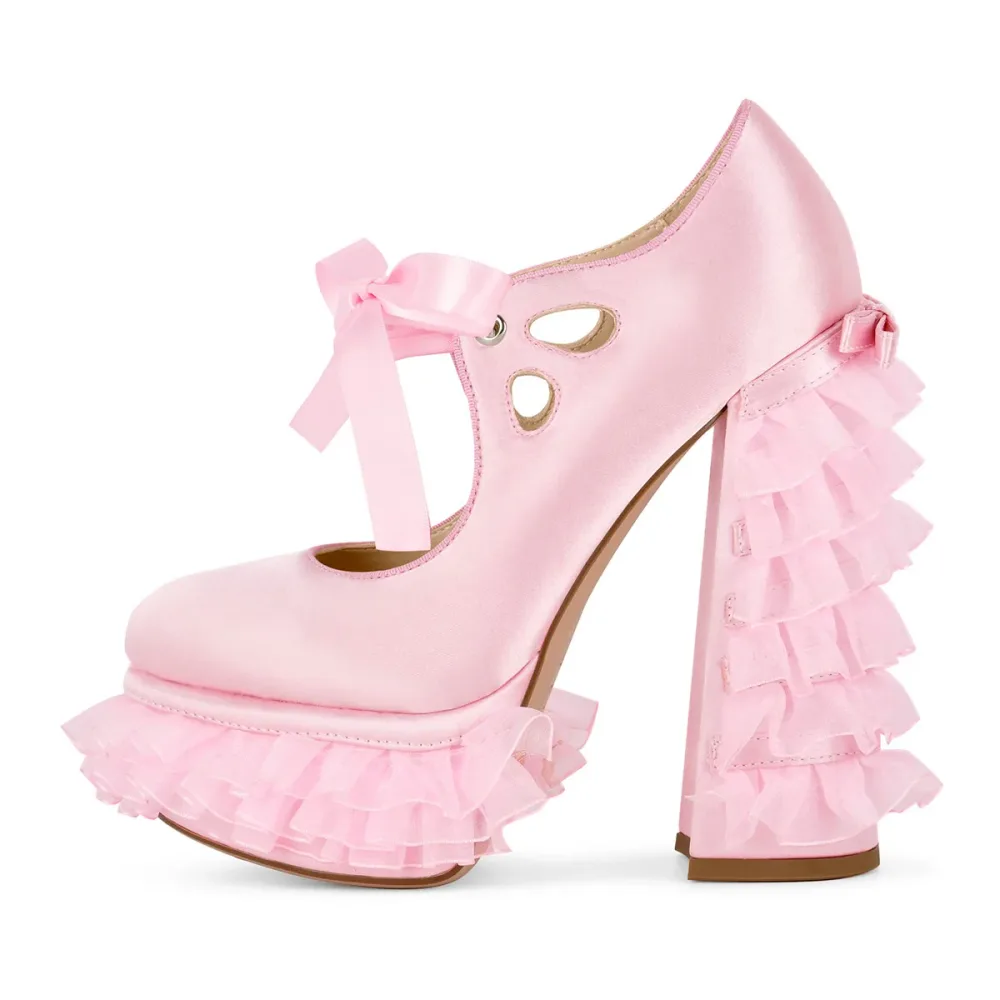 Lace Mesh Platform Mary Jane High Heels