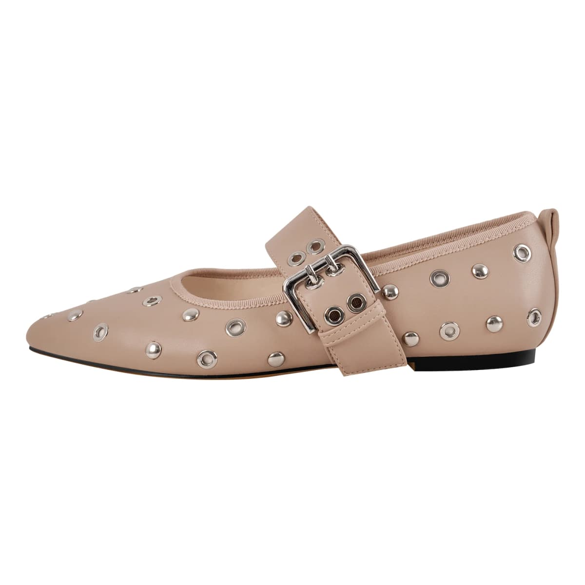 Pointed Toe Rivet Buckle Strap Flats