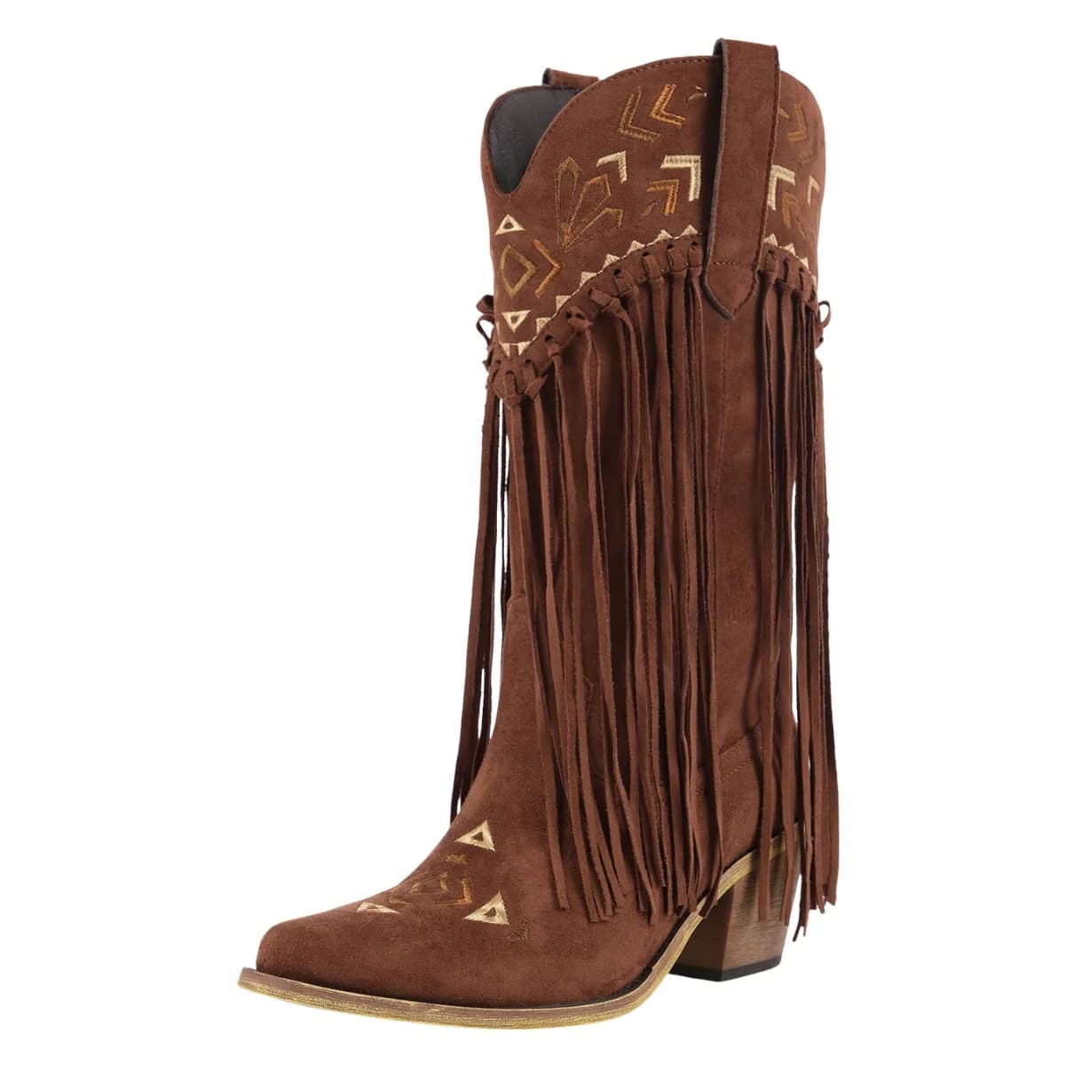 Suede Fringe Embroidery Mid-Calf Western Boots