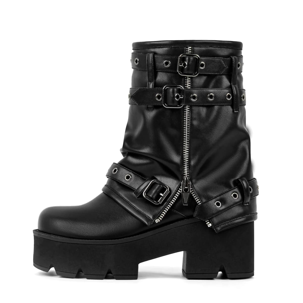 Platform Buckle Strap Fold Over Ankle Boots