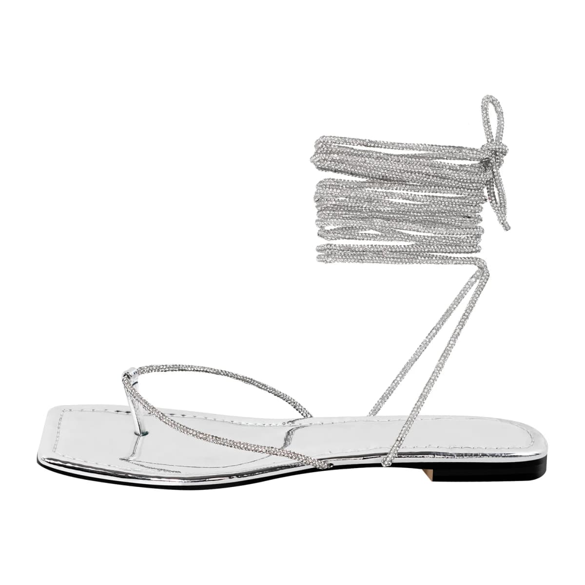Flats Silver Flip-Flops Lace-up Sandals