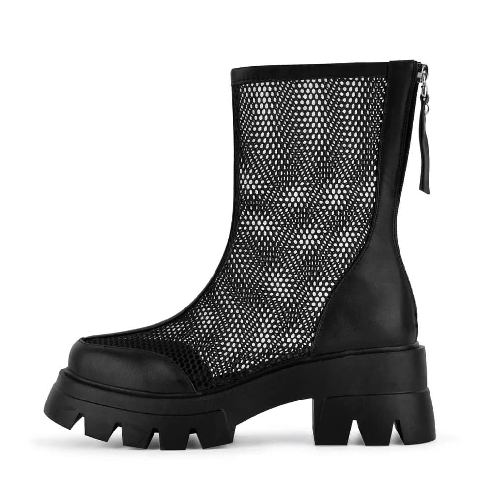 Mesh Platform Back Zipper Ankle Boots