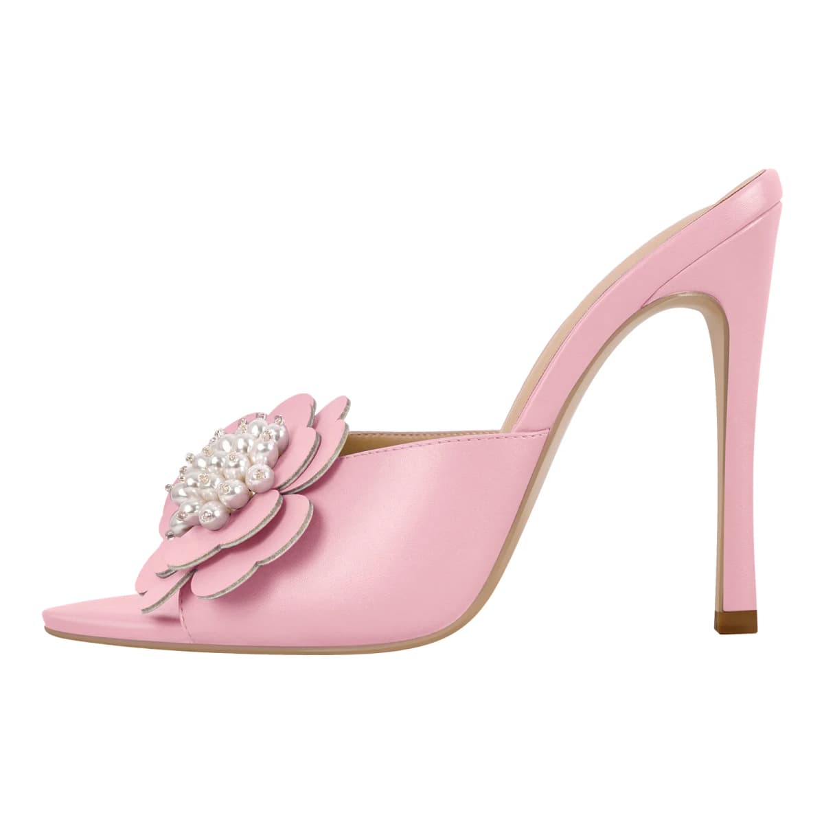 Pearl Flower Pointed Toe Stiletto Mules