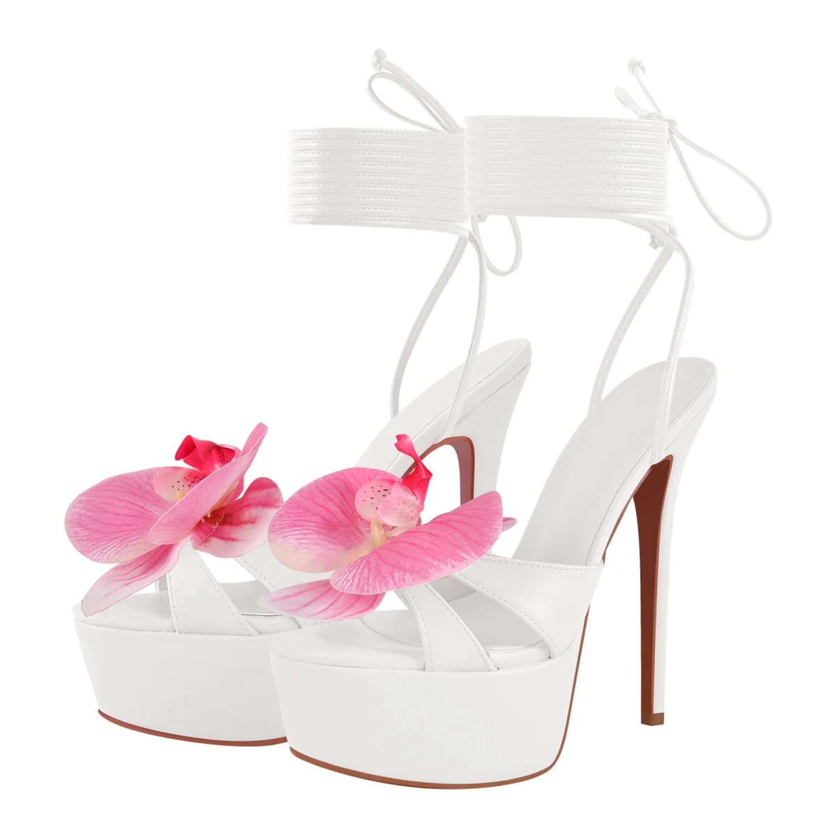 Round Toe Flower Platform Lace-up Stiletto Sandals