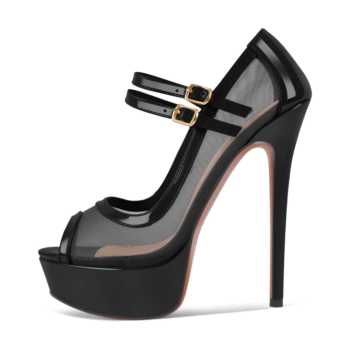 Mesh Peep Toe Platform Mary Jane High Heels