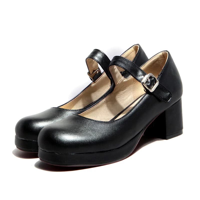 Low Platform Mary Jane Chunky Heel Pumps