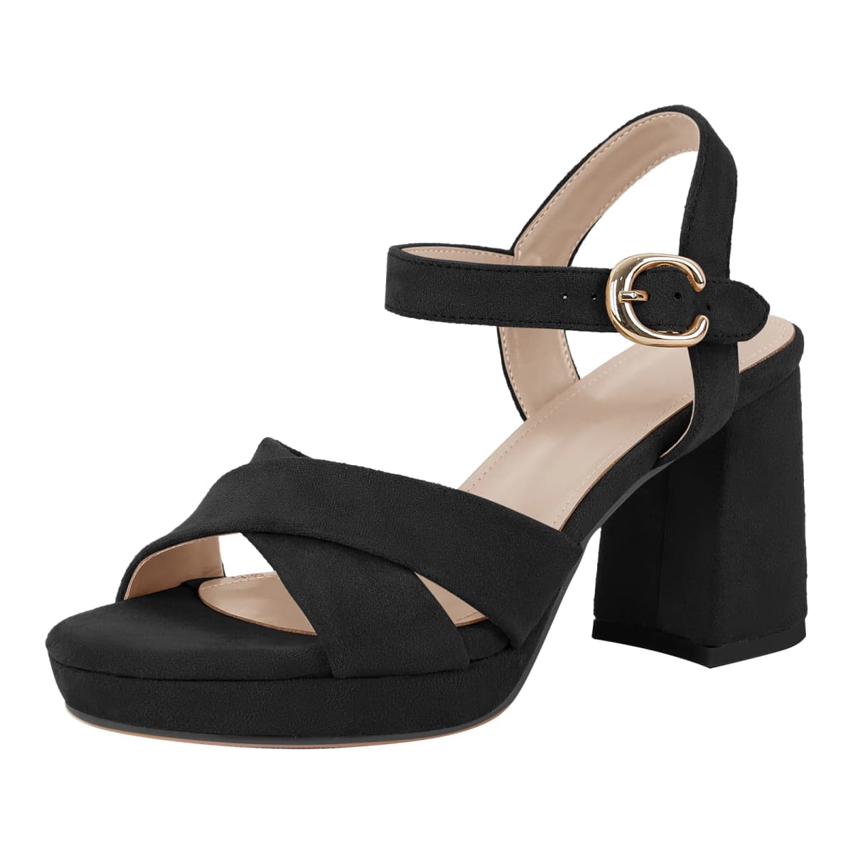 Suede Round Toe Platform Buckle Strap Sandals