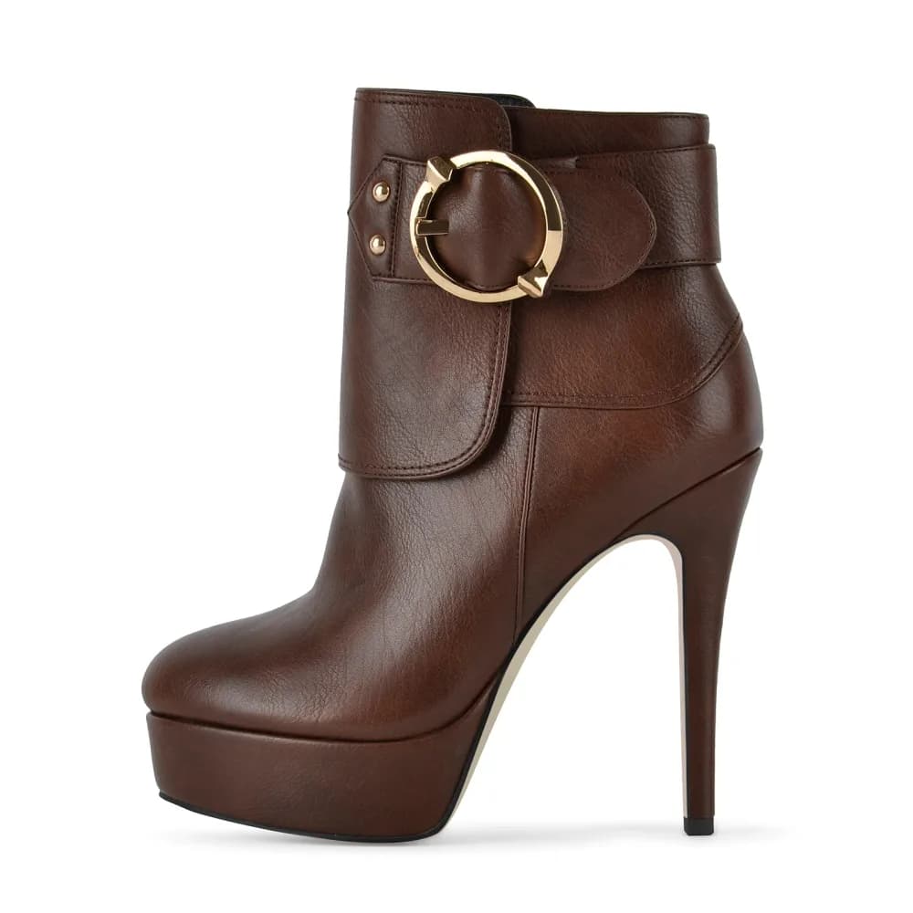 Platform Buckle Stiletto Zipper Ankle Boots