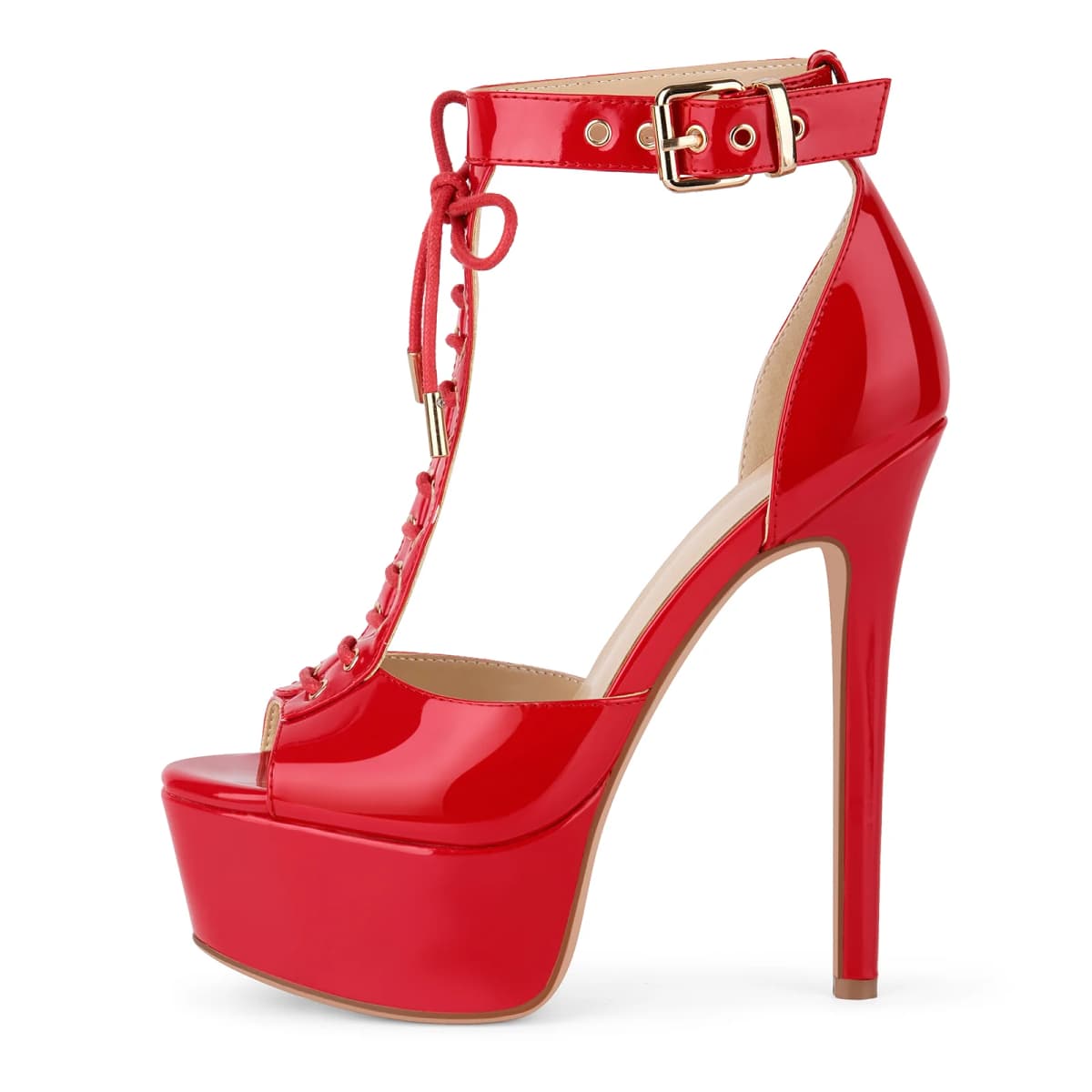 Platform Buckle T-Strap Lace-up Sandals