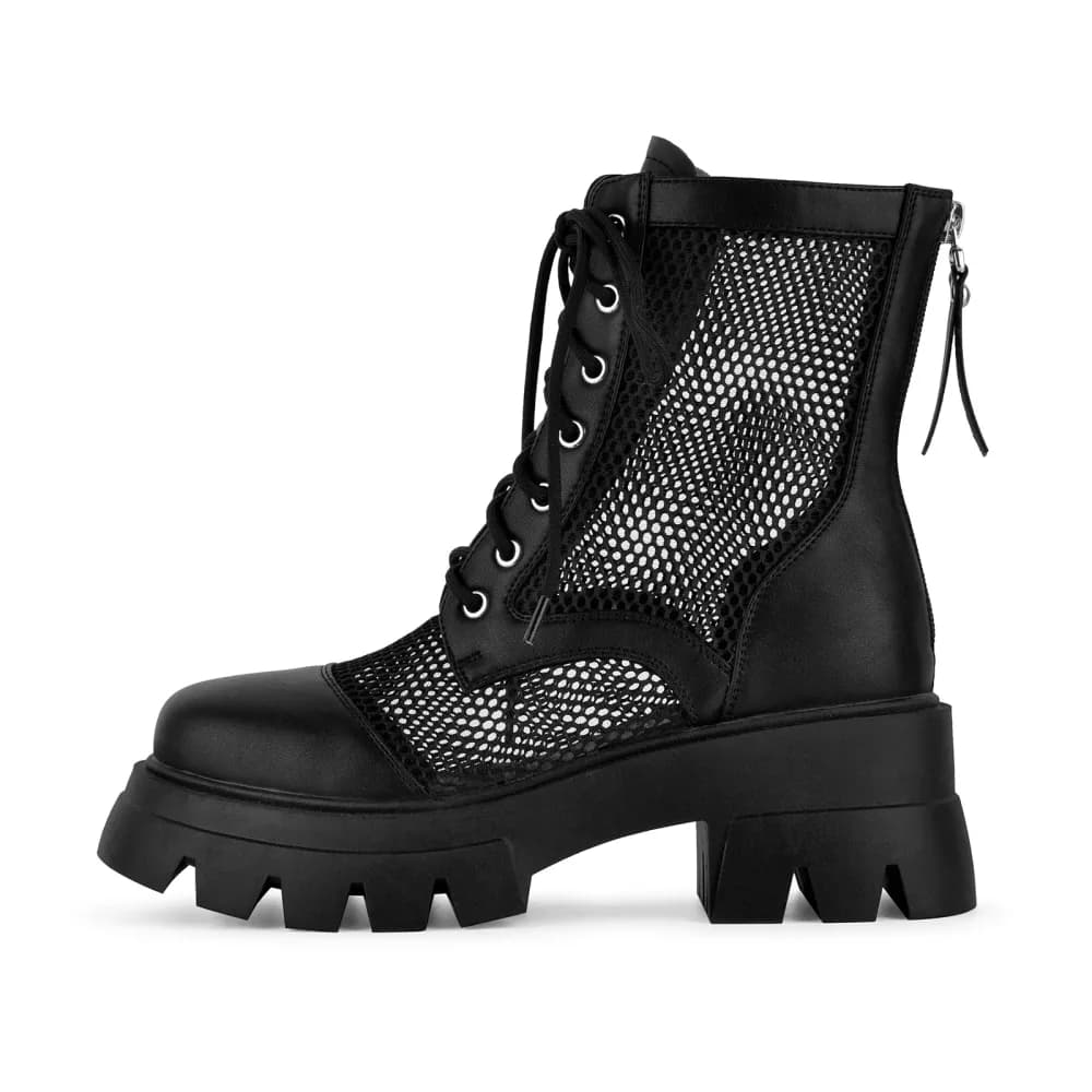 Round Toe Mesh Lace-up Platform Ankle Boots