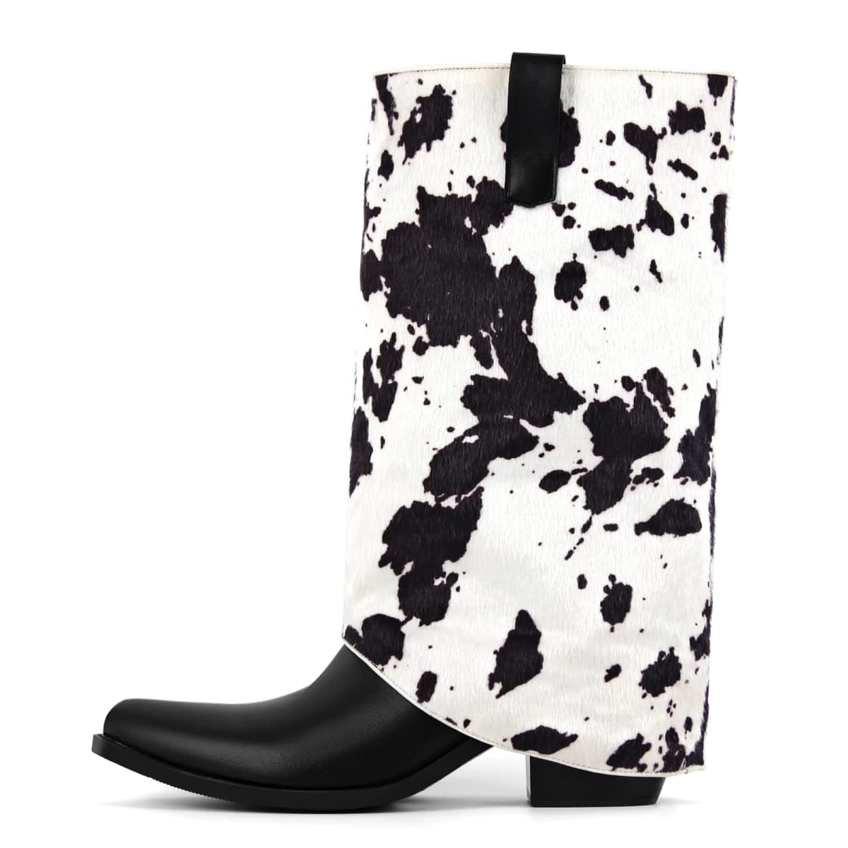 Pointed Toe Cowhide Fold Over Mid-Calf Boots