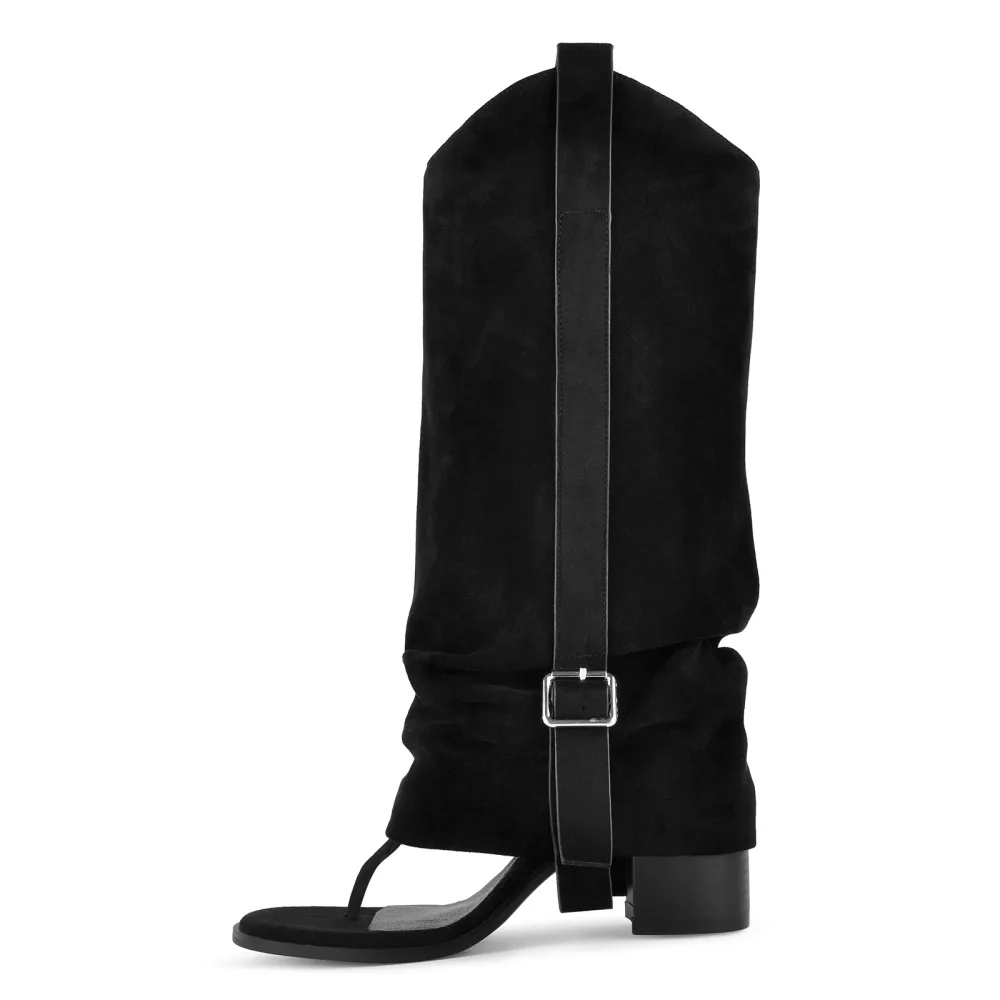 Suede Flip-Flop Buckle Knee High Boots