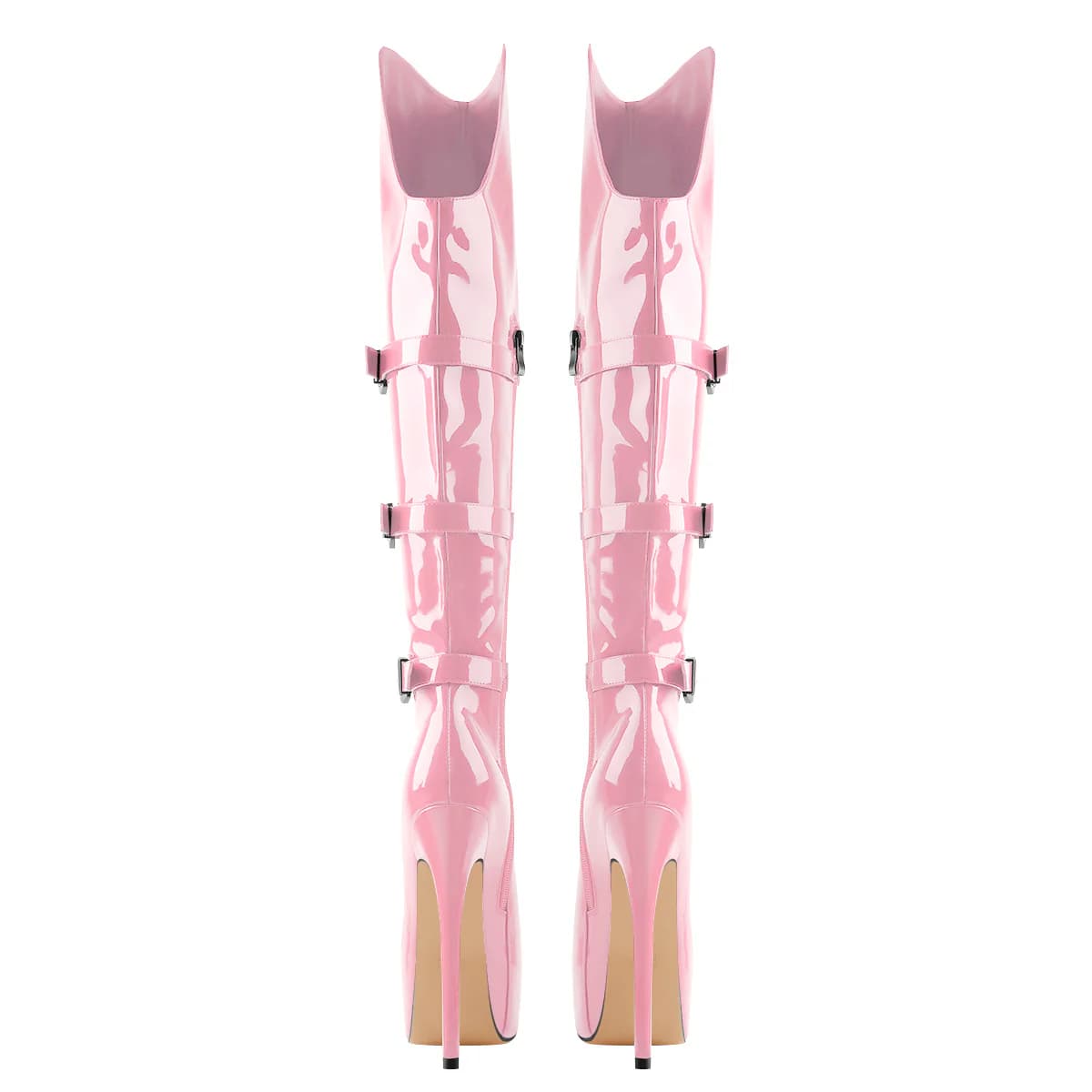 Round Toe Platform Over The Knee Rose Red Boots