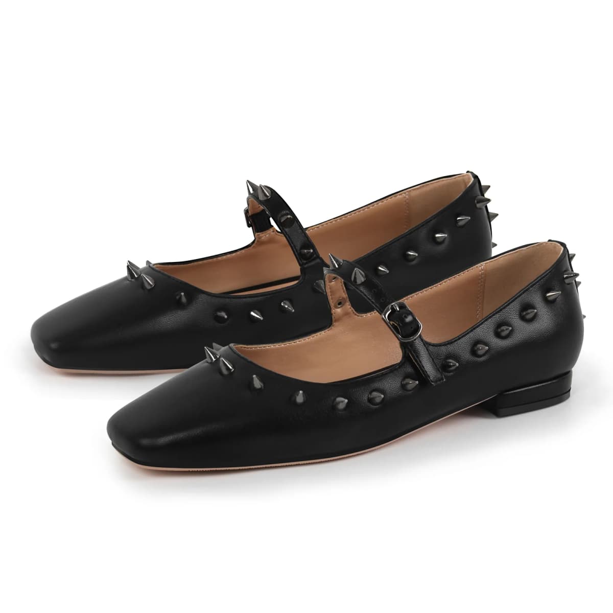Square Toe Rivet Mary Jane Flats