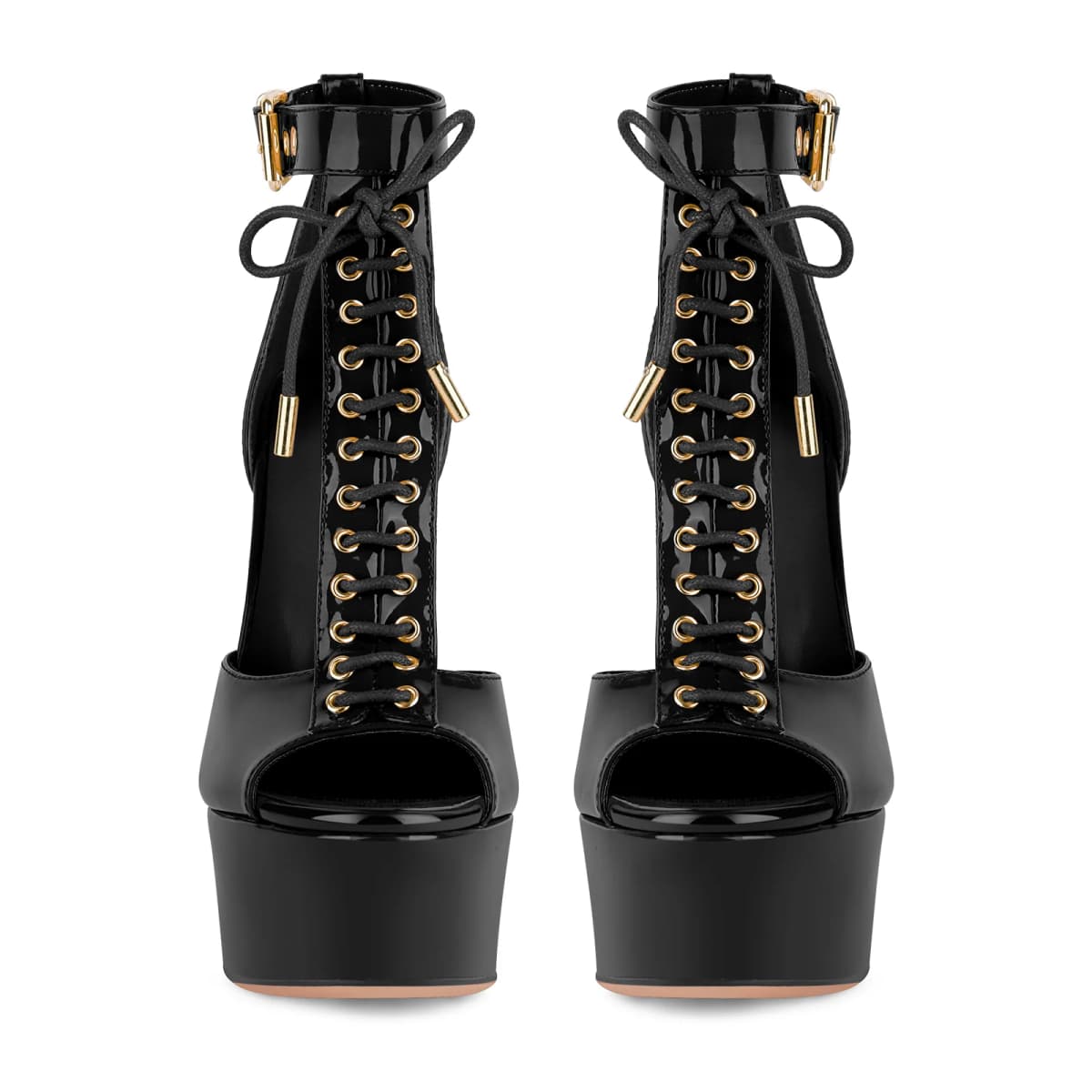 Platform Buckle T-Strap Lace-up Sandals