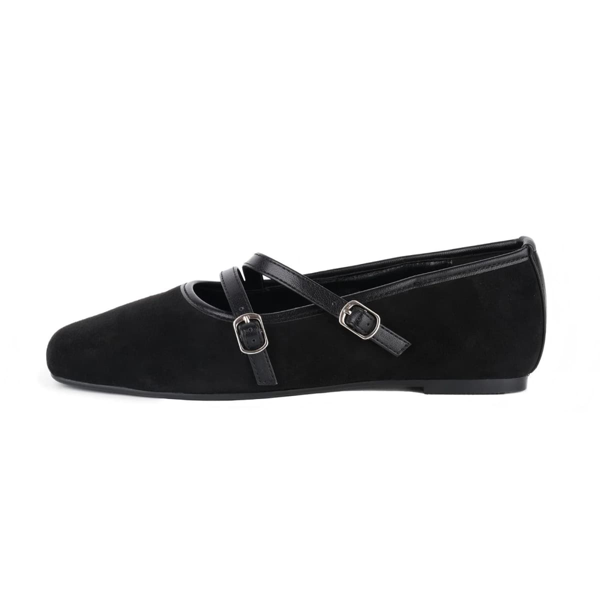 Square Toe Buckle Strap Ballet Flats