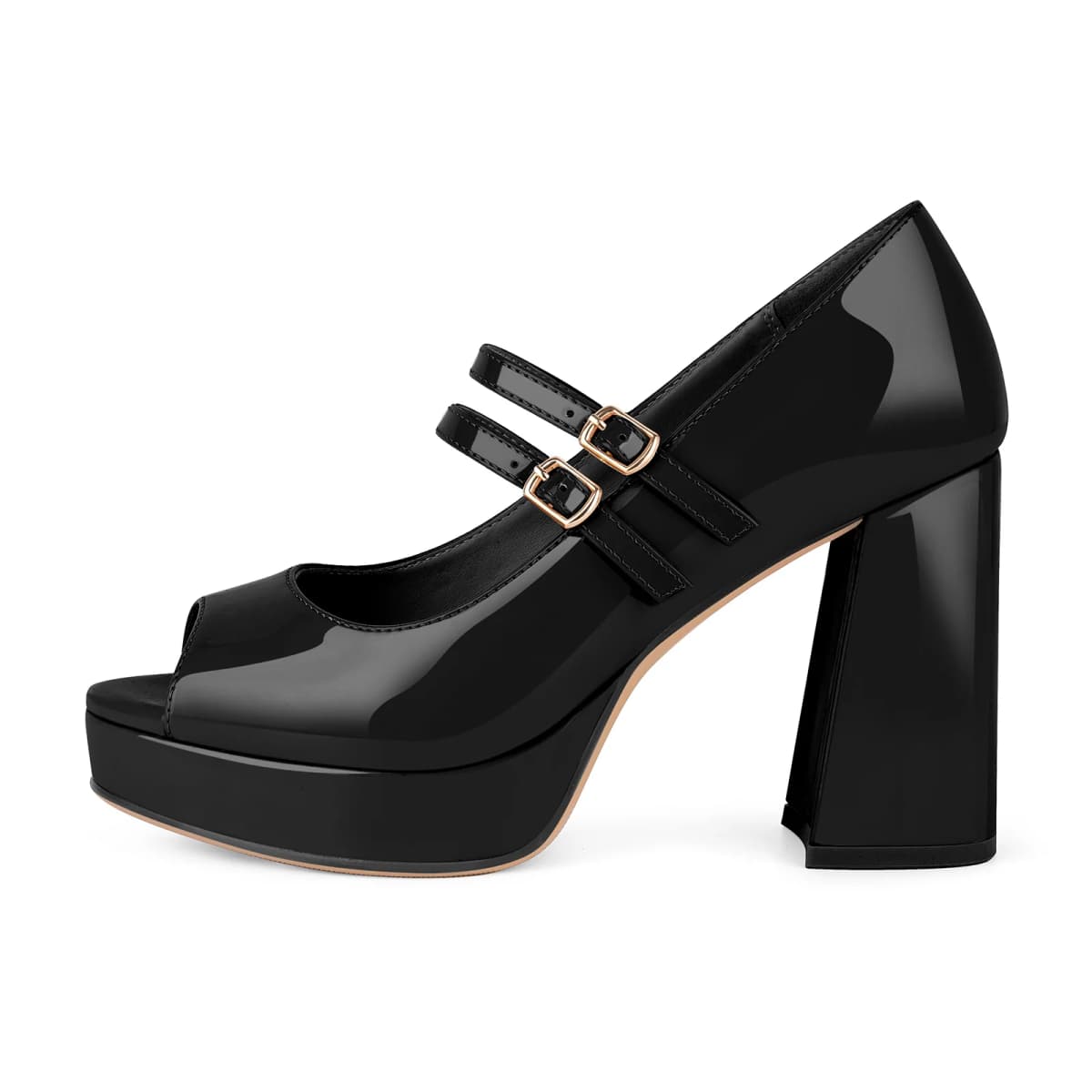 Peep Toe Platform Mary Jane Chunky Heels