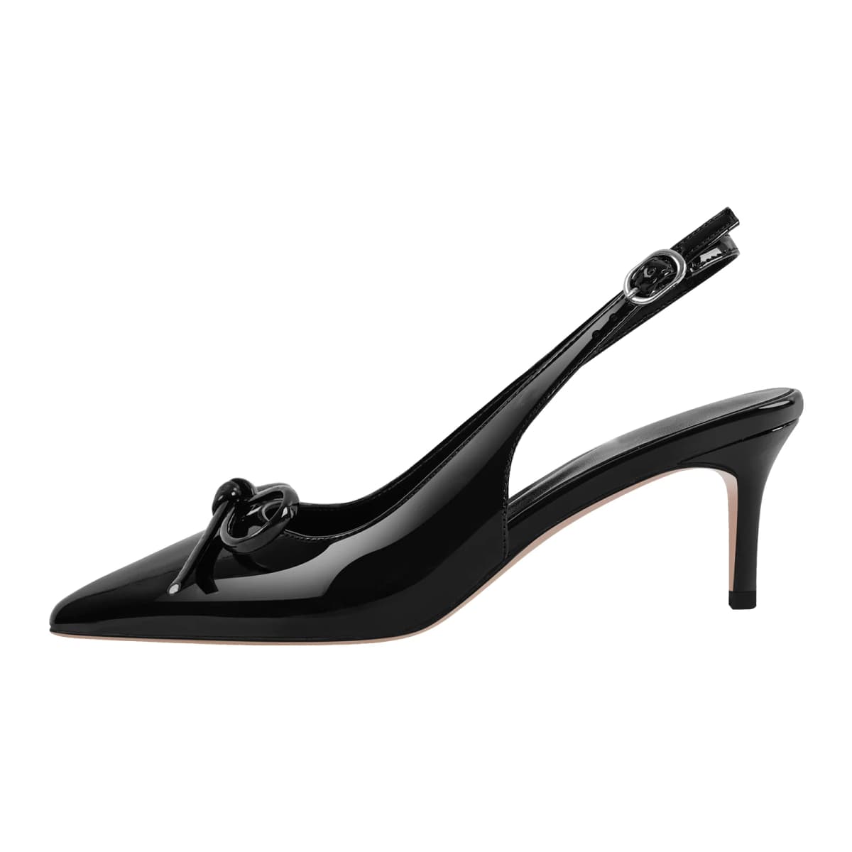 Bow Pointed Toe Patent Leather Slingback Pumps