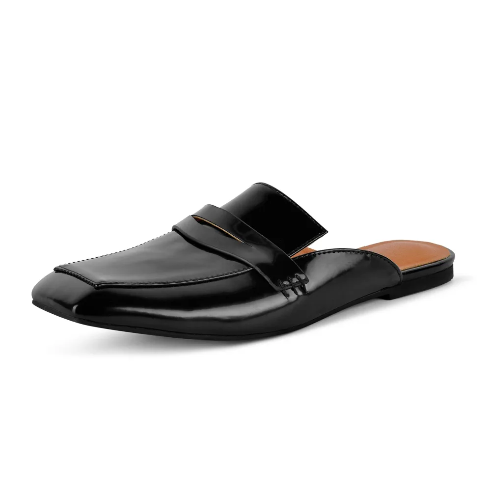 Square Toe Loafer Flat Mule Slides