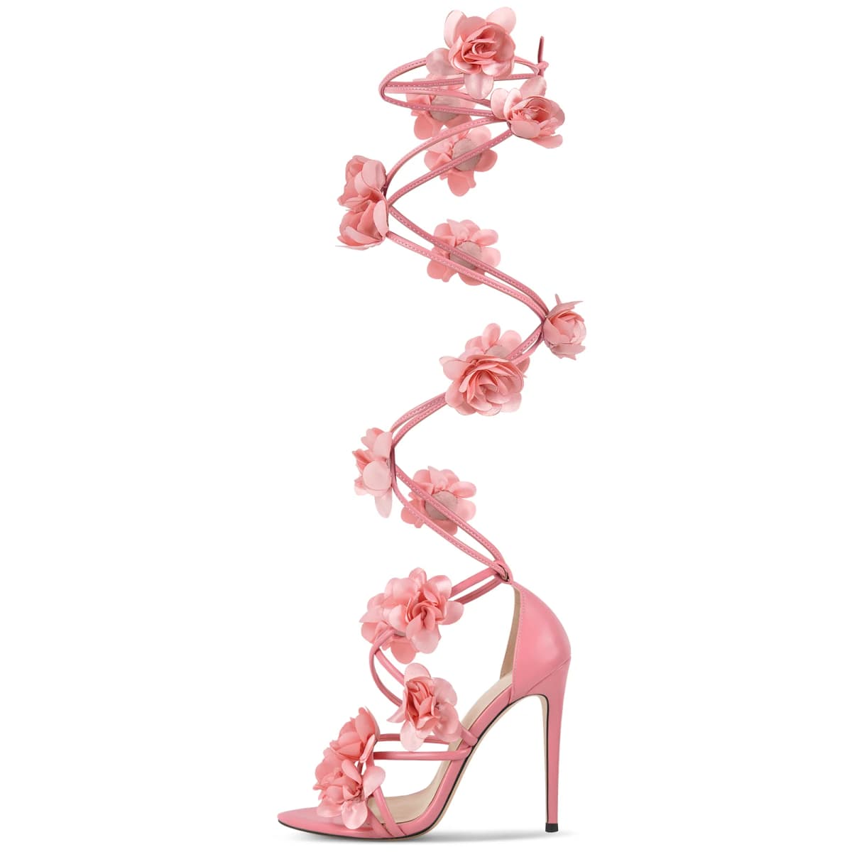 Pointed Toe Flower Strappy Lace-up Sandals