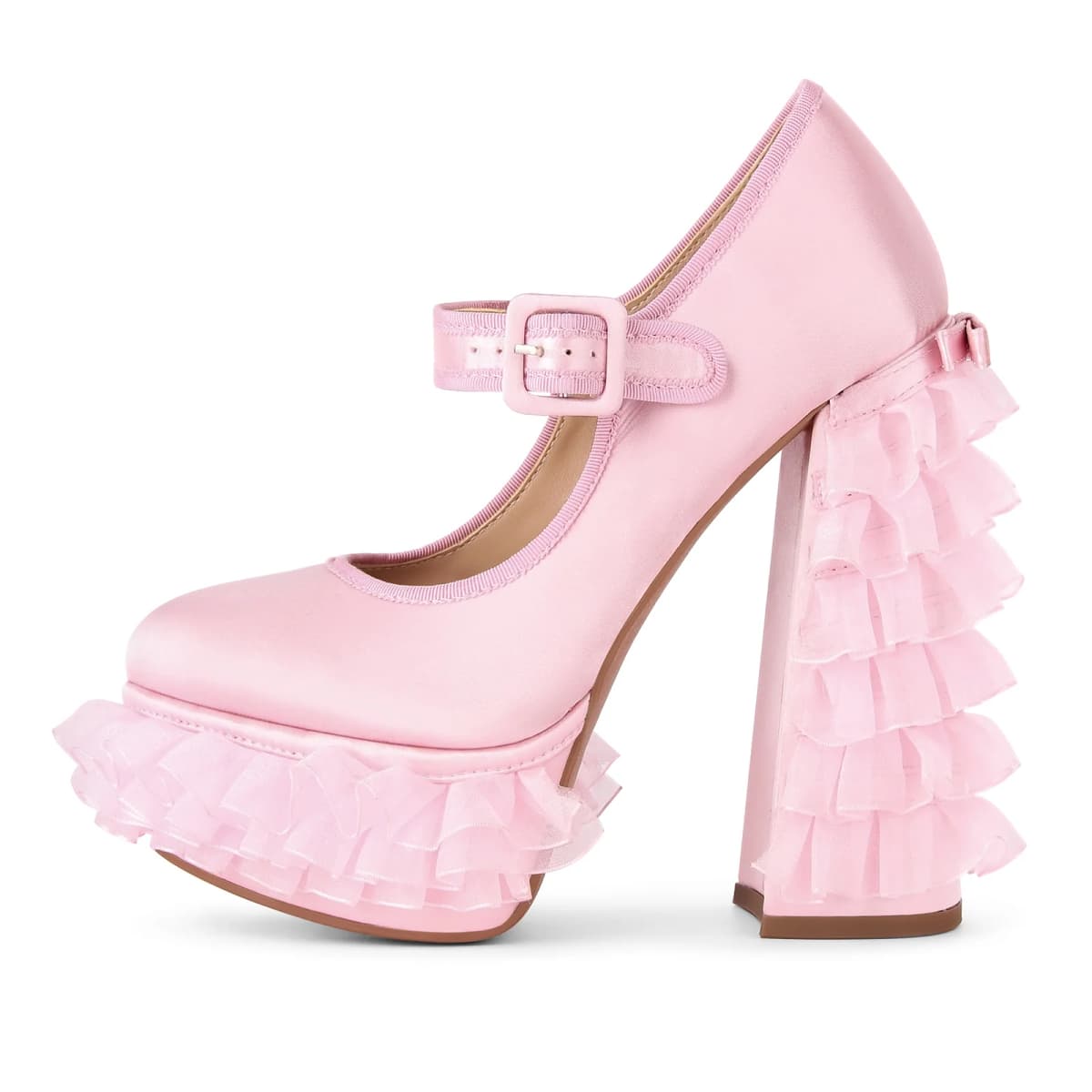 Satin Platform Lace Mesh Mary Jane Pumps