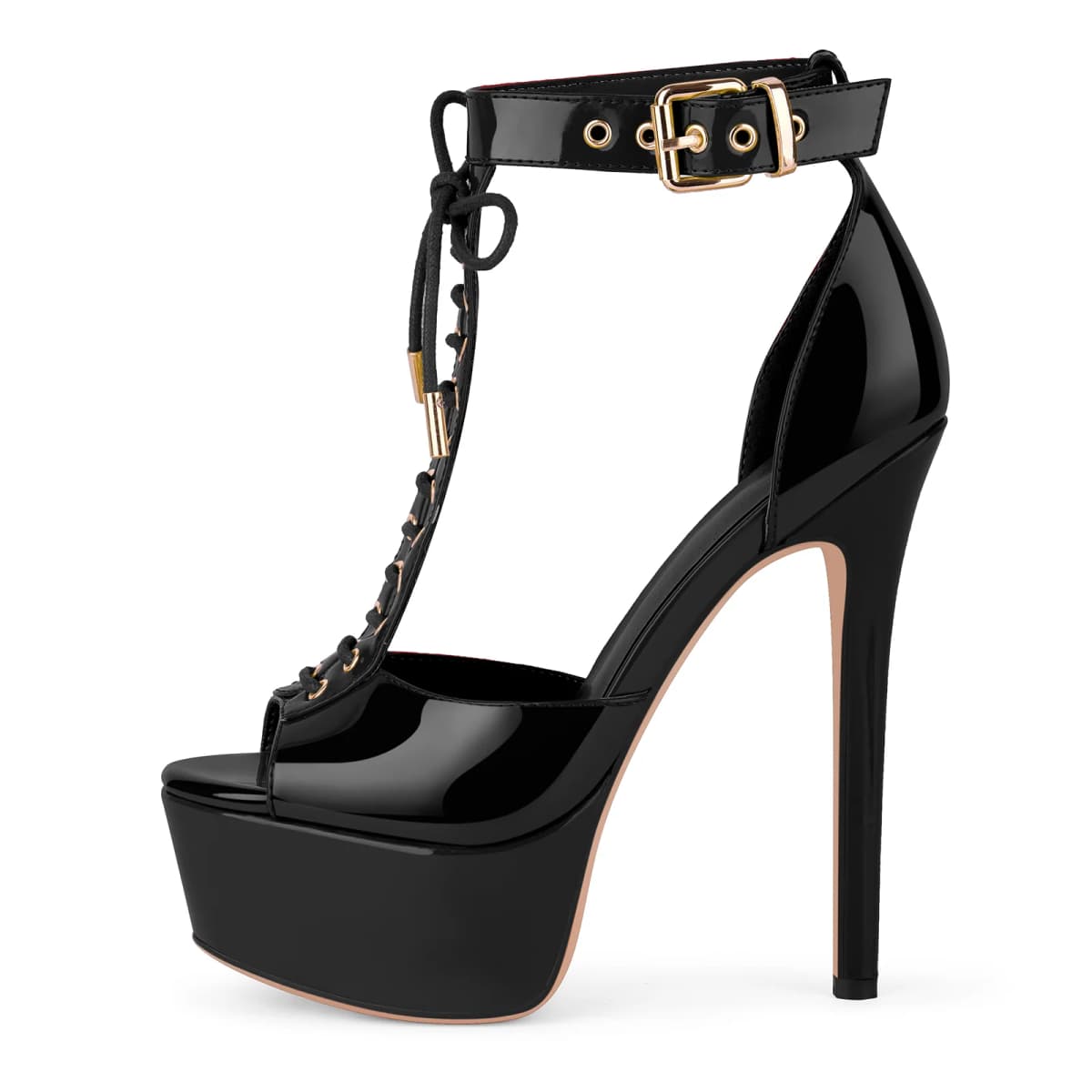 Platform Buckle T-Strap Lace-up Sandals