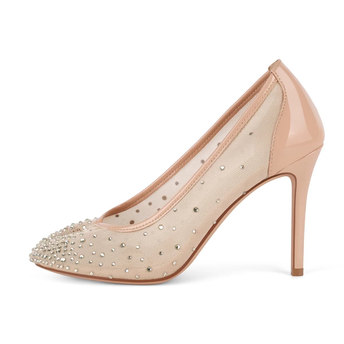 Round Toe Rhinestone Mesh Tabi Pumps