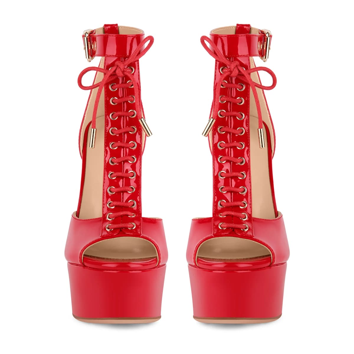 Platform Buckle T-Strap Lace-up Sandals