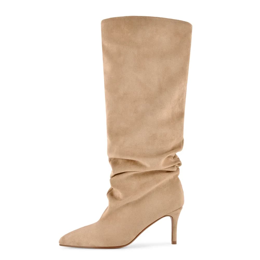 Pointed Toe Suede Slouch Knee High Boots