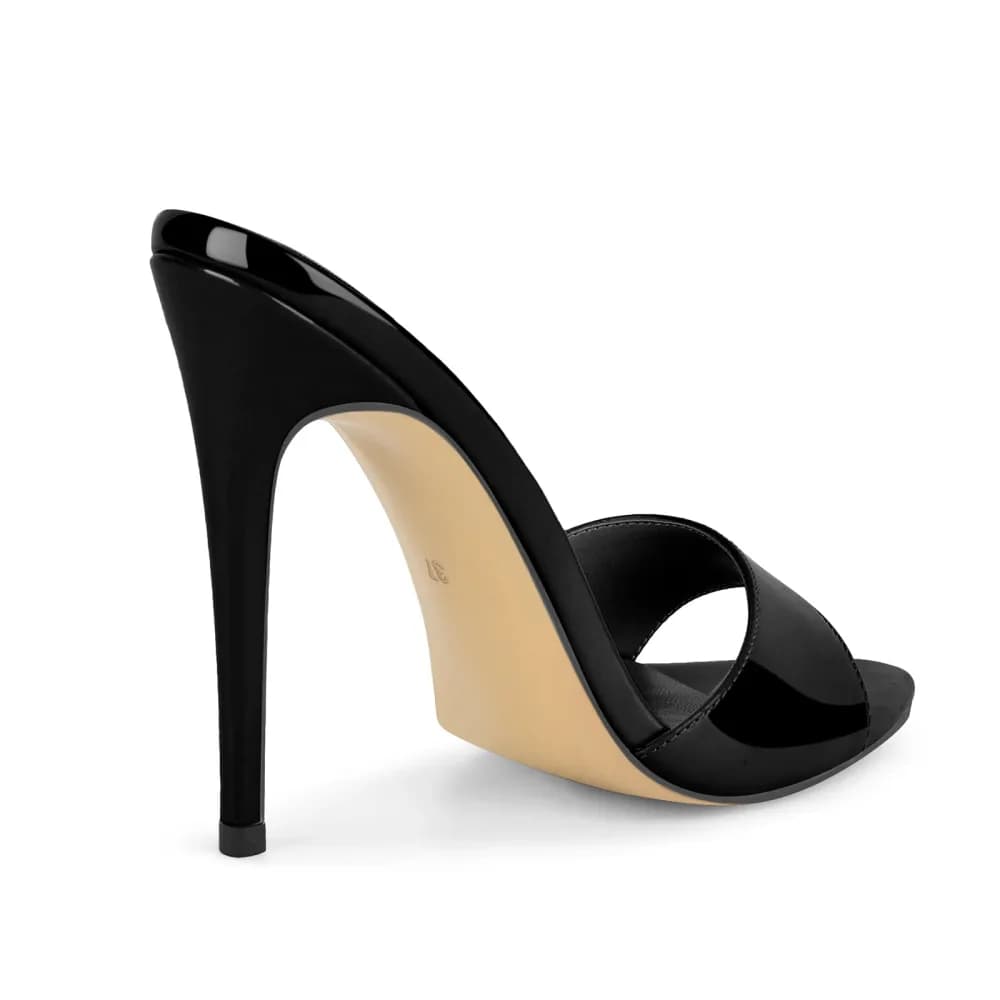 Pointed Toe Patent Leather Sandals Mules
