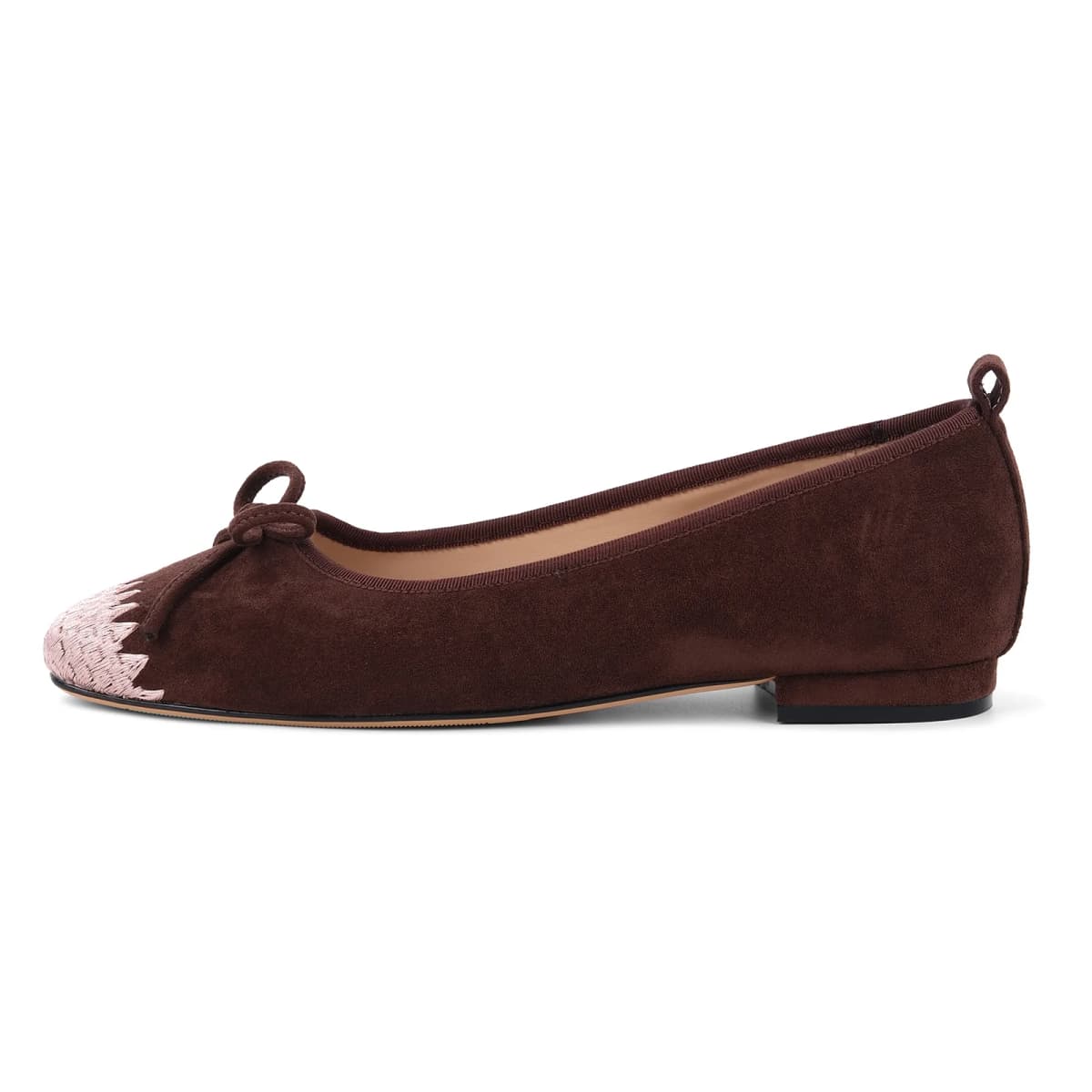 Suede Square Toe Bow Embroidery Ballet Flats
