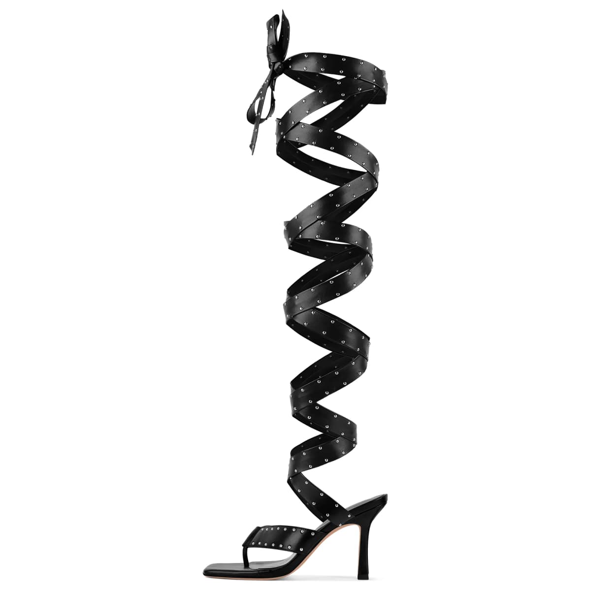 Square Toe Thong Rivet Strappy Lace-up Sandals