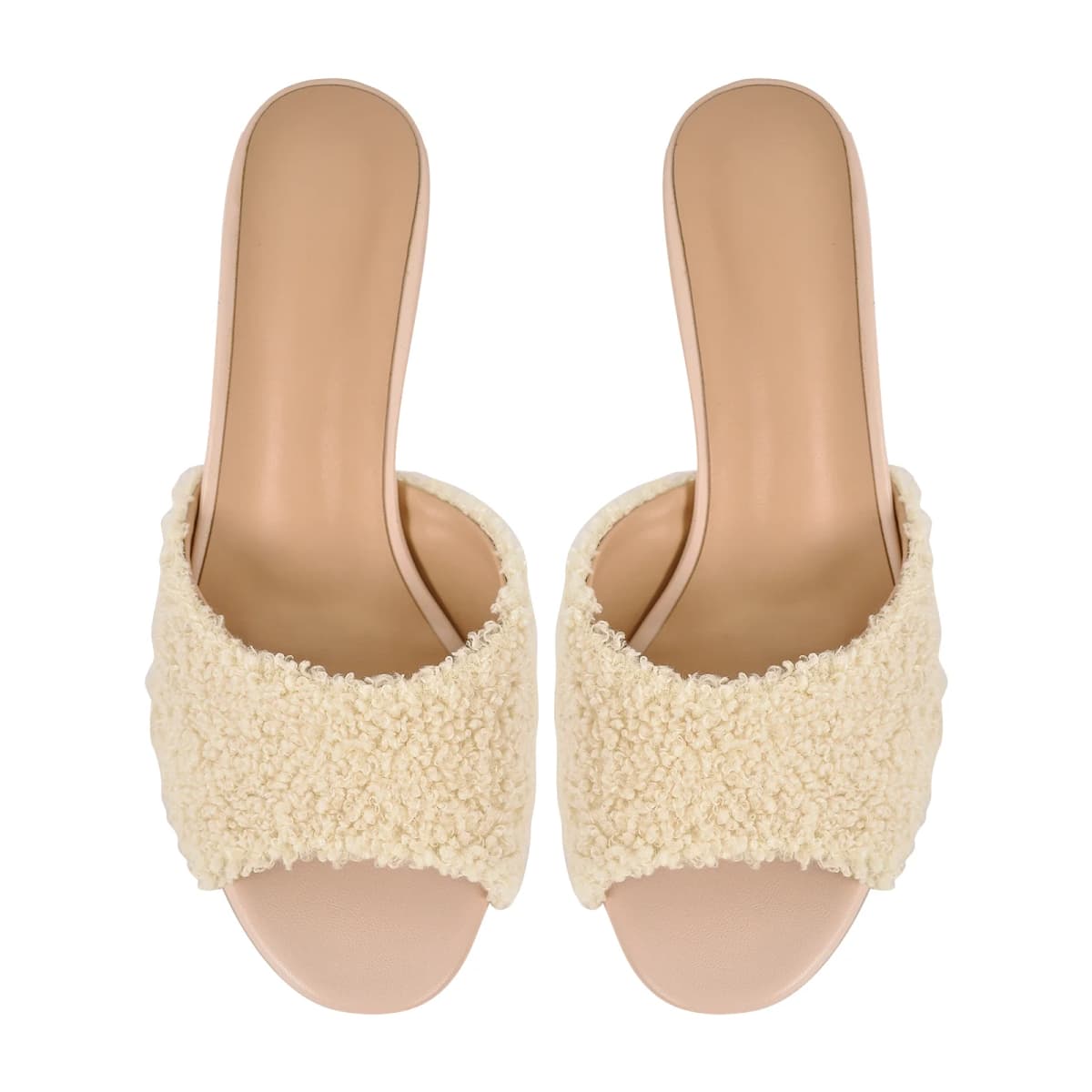 Round Toe Chunky Heel Fur Sandals Mules