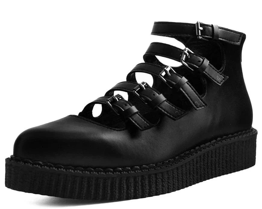 A9417L Black TUKskin™ Multi-Strap Pointed Mary Jane Creeper