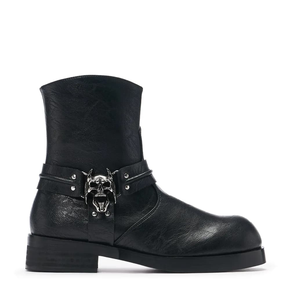 Legion Stacked Hardware Biker Boots - Vintage Black