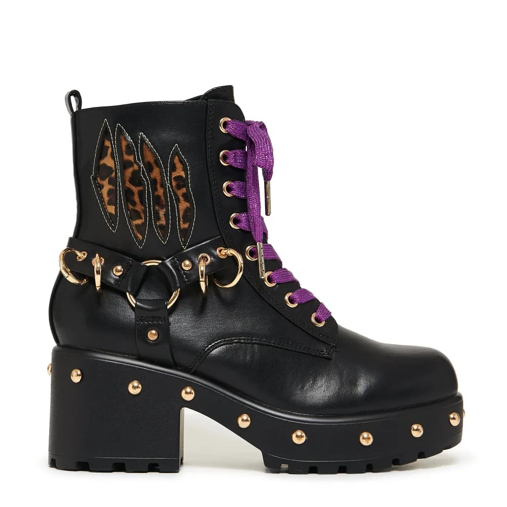 Lucia Werewolf Military Studded Boots - Black