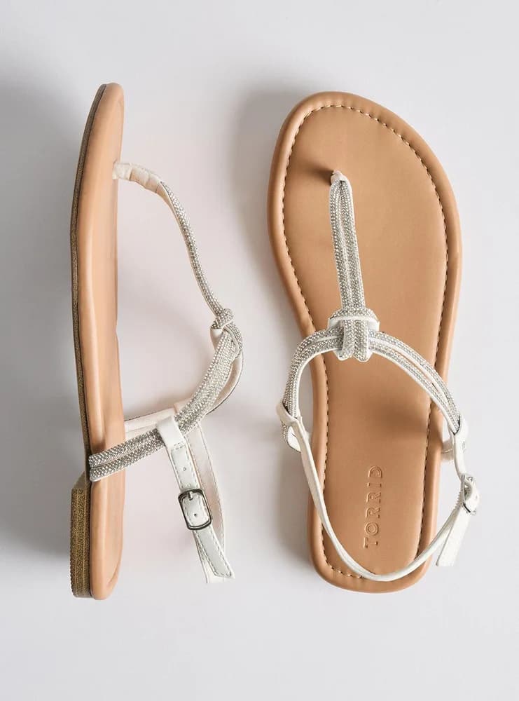 Embellished Knot T-Strap Sandal (WW)