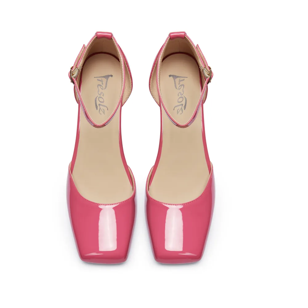 Marie Womenâs Block Heel - Ankle Strap - 2â Heel - Square Toe