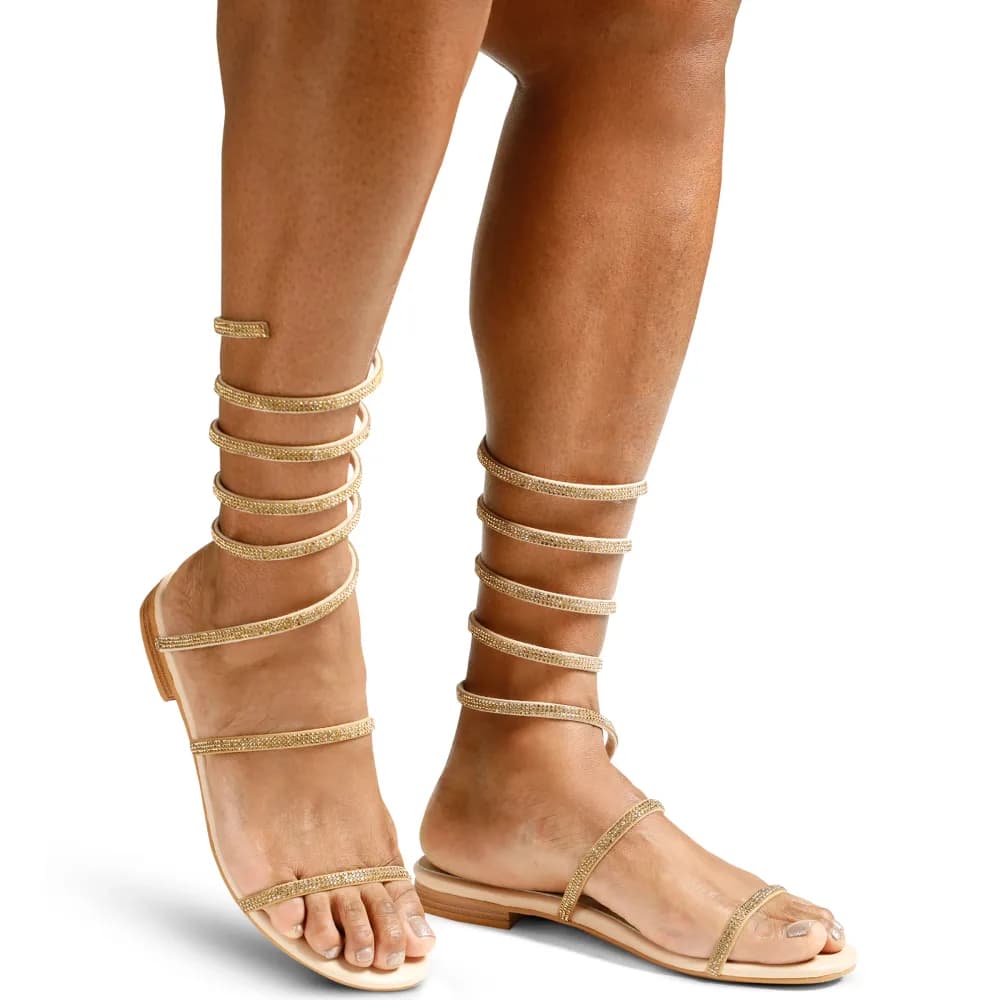 Julian Women’s Sandals - Spiral Strap – Flat Heel – Open Toe