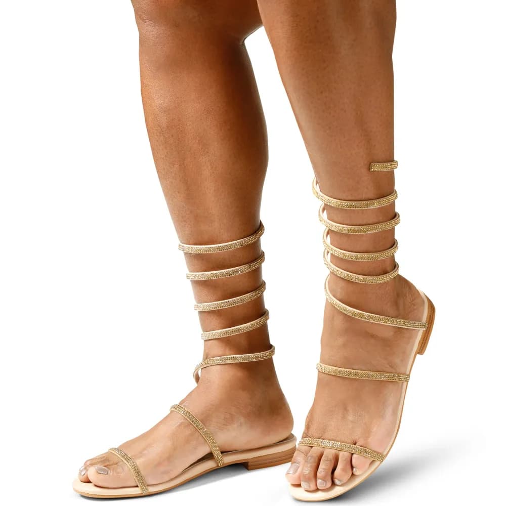 Julian Womenâs Sandals - Spiral Strap â Flat Heel â Open Toe