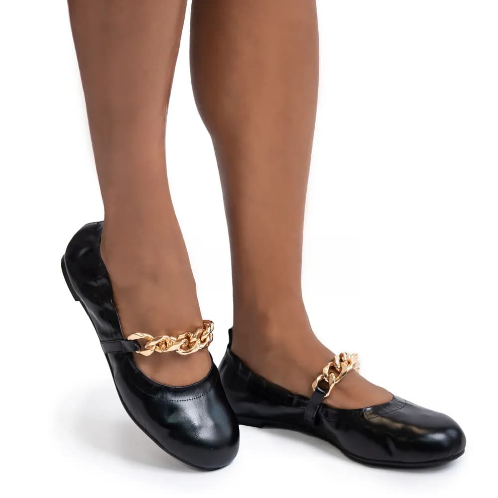 Justice Women’s Ballerina - Gold Chain - Sheep Leather