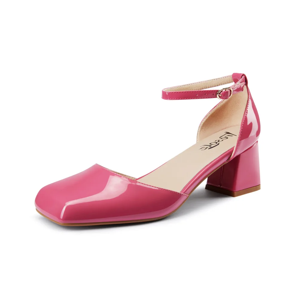 Marie Womenâs Block Heel - Ankle Strap - 2â Heel - Square Toe