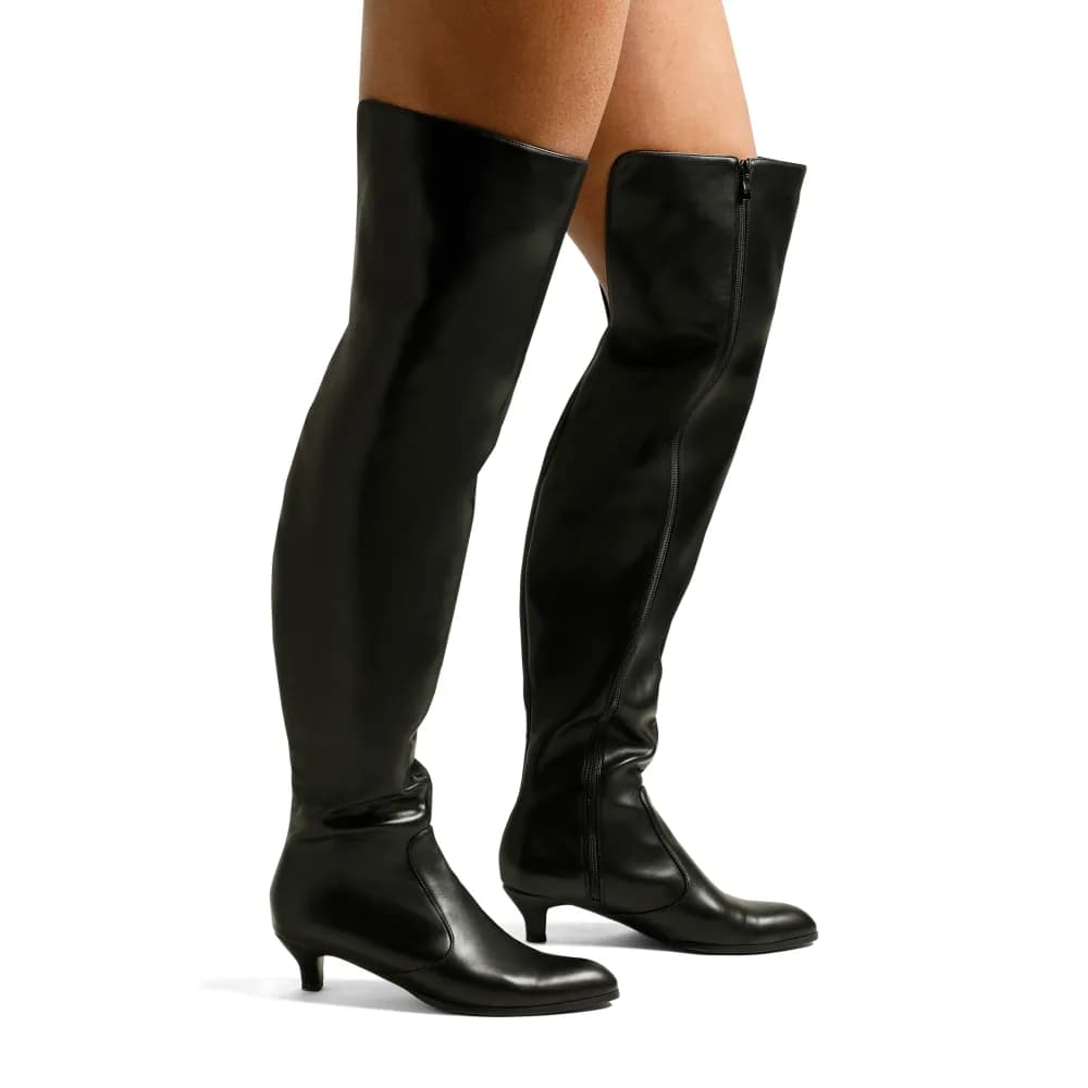 Teanna Women’s Boots - Thigh High – Kitten Heel – Vegan