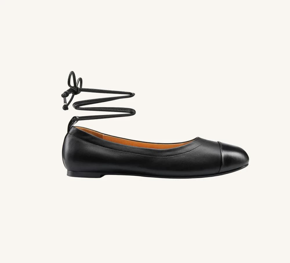 Denise Soft Leather Ballerina Flat Removable Ankle Strap